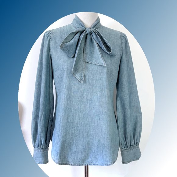 Lauren Ralph Lauren Tops - Ralph Lauren Blue Chambray Bow Neck Blouse Sz S